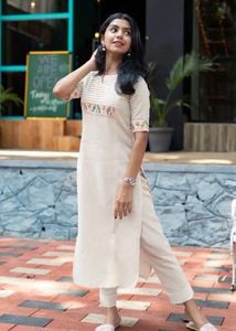 White Kurta with Floral Embroidery