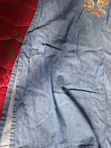 Embroidered Denim Kurta