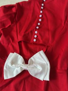 Red Dress with White Bow Accent
