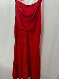Vibrant Red Sleeveless Cowl Neck Dress