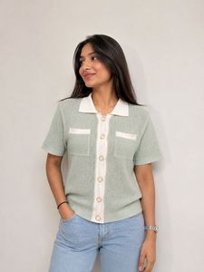 Light Green Collared Knit Top