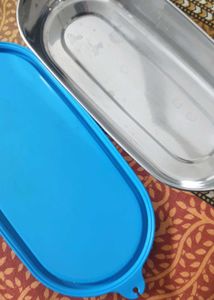 Vintage Stainless Steel &amp; Blue Tupperware tiffin