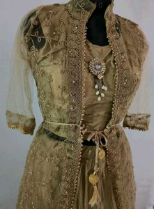 3 Piece Elegant Golden Net Lehenga Choli Set