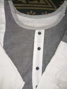 Grey &amp; White Cotton Kurta