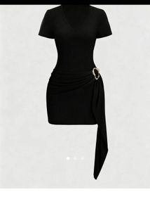 Chic Black Ribbed Mini Dress with Sash