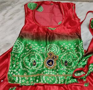 Green and Red colour chunri dress