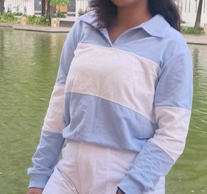 Blue & White Colorblock Pullover
