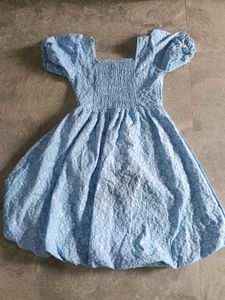 Light Blue Floral Puff Sleeve Dress
