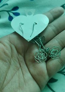 Silver Butterfly &amp; Rose Earrings