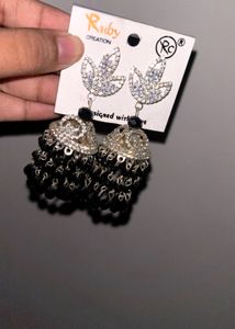 Ruby Creation Black Jhumka Earrings