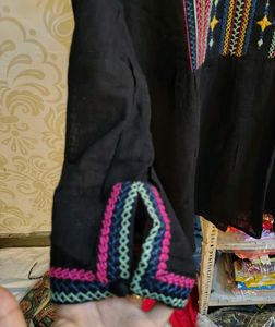 Embroidered Black Cotton short Kurti