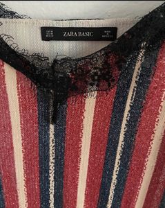 ZARA Striped Cami Top with Lace Trim
