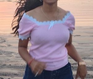 Cute Pink Top with Lace Detail