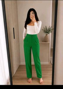 New High Waisted Green straight fit Leg Trousers
