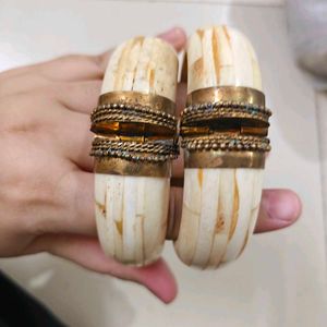 Boho Buffalo Bone Cuff Bangle with Chalcedony 2pc