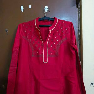 Women's Red Kurta Set with Orange Pants