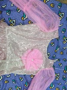 Sparkling Pink Gown with Tulle Sleeves