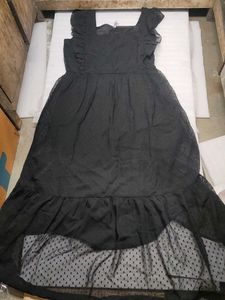 AAYU Black Swiss Dot Ruffle Dress