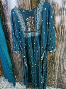 Teal Embroidered Kurta