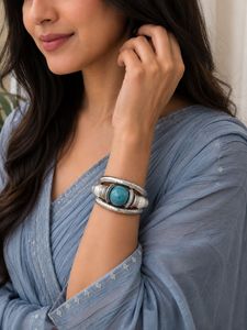 Boho Turquoise Silver Bangle Bracelet
