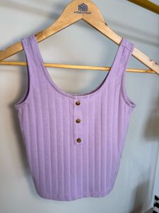 Cute Lavender Ribbed Henley Tank Top