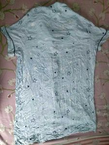 Light Blue Star Print Pajama Shirt