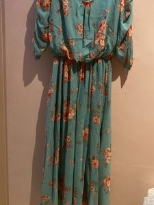 Floral Print Blue summer Midi Dress