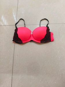 Bright Pink Lace Trim Bra