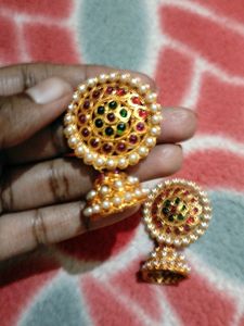 Pearl Kempu Jadau Jhumka Traditional Look
