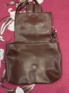 Brown Faux Leather Shoulder Bag with Bow