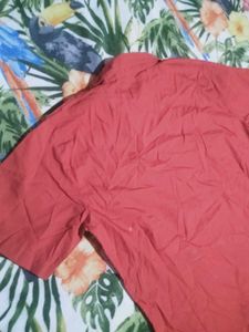 Red Short Sleeve Button-Up Shirt
