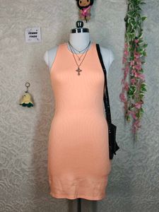 H&M Ribbed Peach Bodycon Mini Dress
