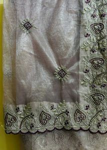 Embroidered party wear saree with stitch blouse
