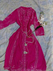 W Vibrant Pink Embroidered Kurta
