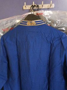 manyavar bengali Royal Blue Embroidered Kurta