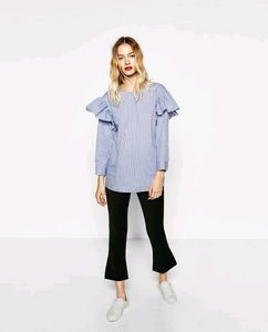 ZaRA Ruffle Sleeve Striped Blouse