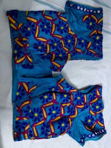 Blue Embroidered Blouse with Mirror Work