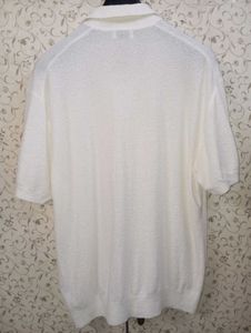 Boucle slit neck knitted polo shirt ivory