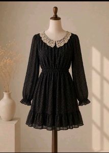 Chic Black Lace Collar Dress