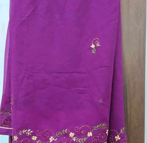 georgette purple saree, floral pattern for functio