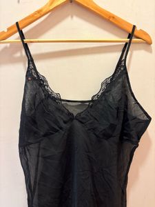 Black Lace Trimmed Slip Dress