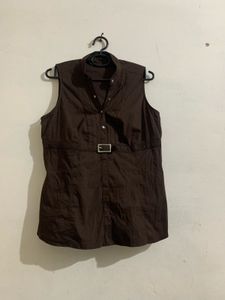 Women's Sleeveless Brown Top with Belt