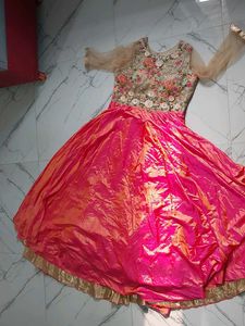 Elegant Pink & Gold Anarkali Gown