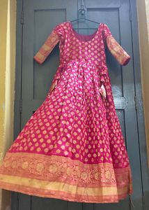Elegant Pink Brocade Anarkali Dress