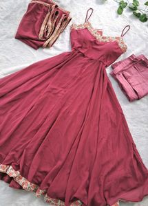 New Mauve Embroidered Anarkali Set
