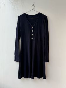 Blue Ribbed Long Sleeve Dress