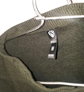Men's Olive Green Textured Mandarin Collar Henley