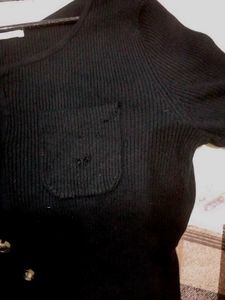 Black Button-Up Knit Top