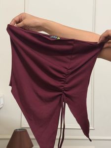 Maroon Ruched Asymmetrical Top