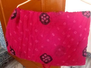 Chiffon Red Badhani Saree With Green Buta Work